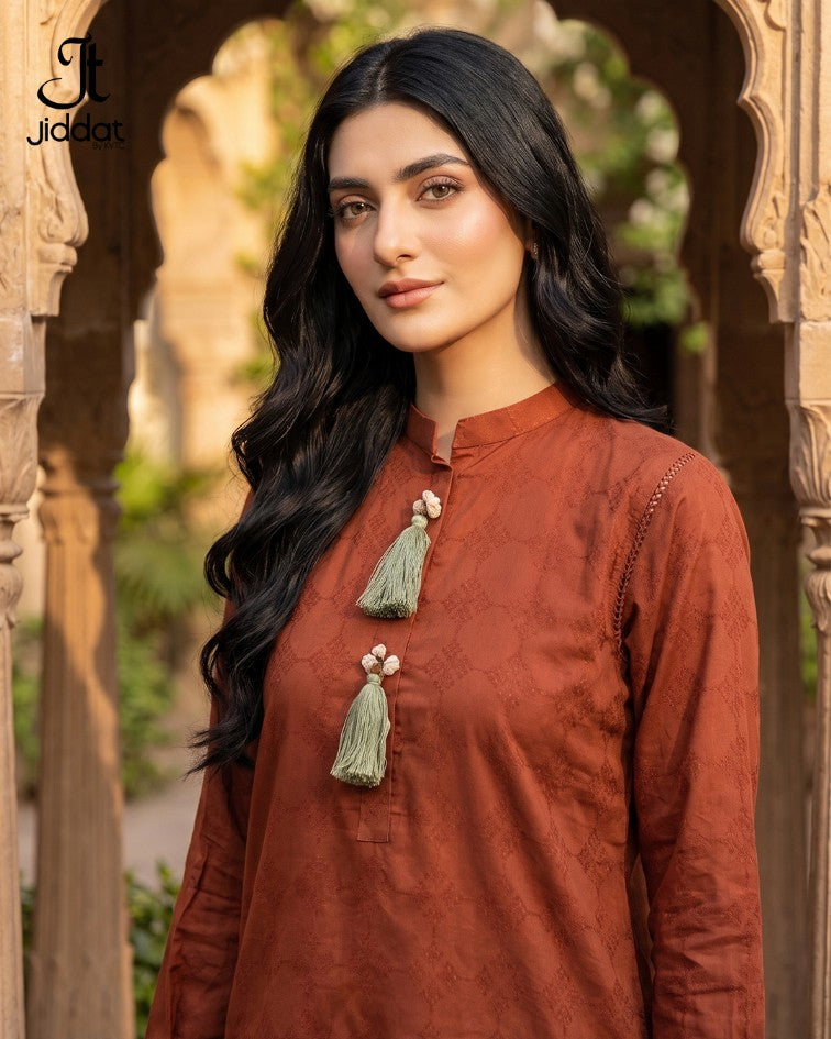 Cambric Lawn Shirt Casual (Orange, 1Pc)