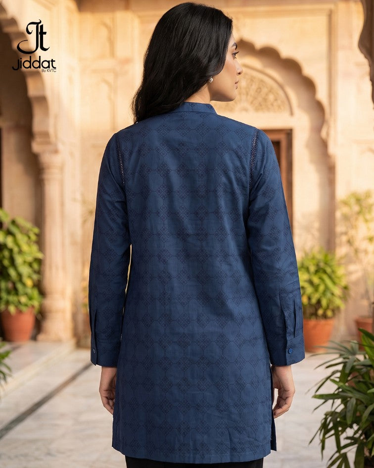 Cambric Lawn Shirt Casual (Navy Blue, 1Pc)