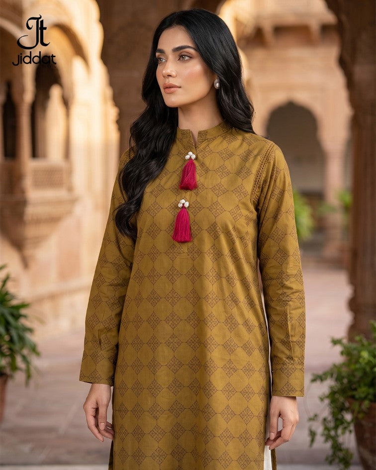 Cambric Lawn Shirt Casual (Olive, 1Pc)