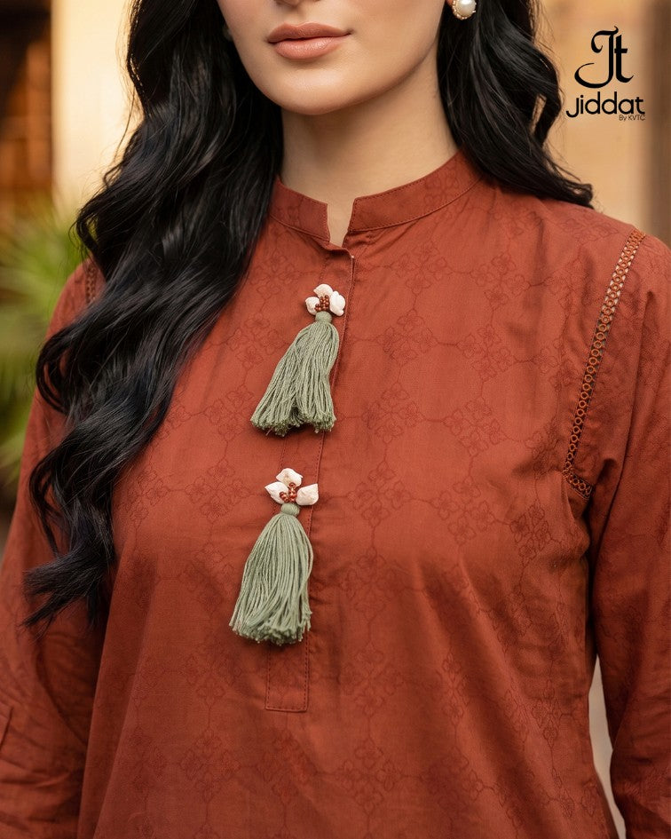 Cambric Lawn Shirt Casual (Orange, 1Pc)