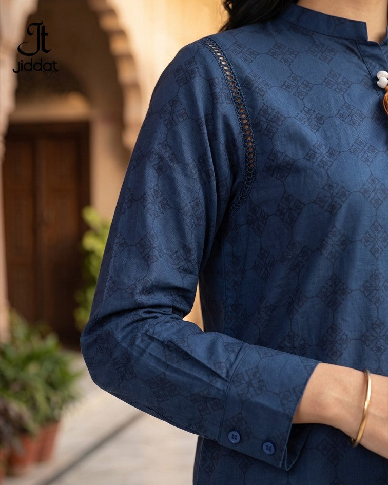 Cambric Lawn Shirt Casual (Navy Blue, 1Pc)