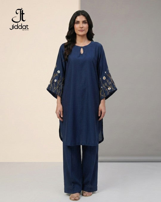 Semi-formal Hand Embroidery Navy Blue 2PC (Shirt and Pant)