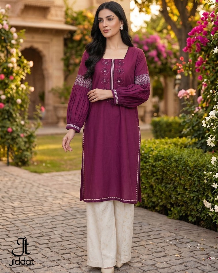 Cambric Lawn Kurti Casual and Semi Formall (Magenta, 1Pc)