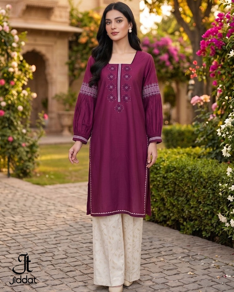 Cambric Lawn Kurti Casual and Semi Formall (Magenta, 1Pc)