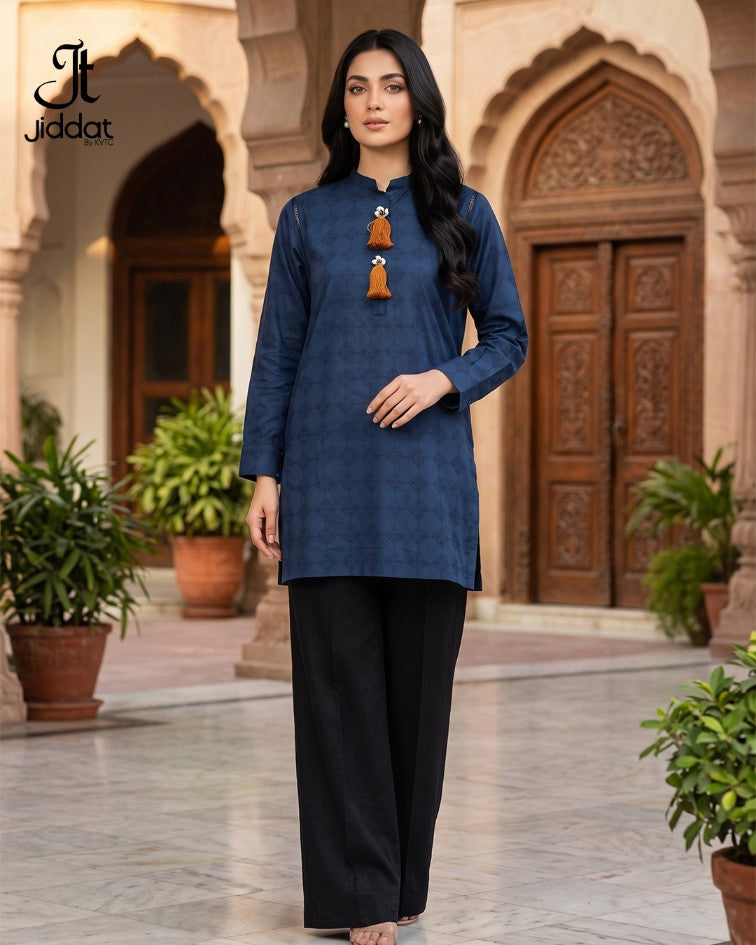 Cambric Lawn Shirt Casual (Navy Blue, 1Pc)