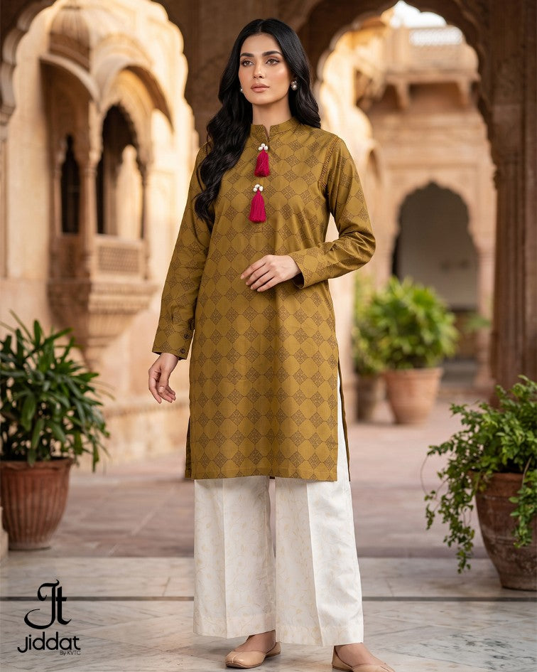 Cambric Lawn Shirt Casual (Olive, 1Pc)