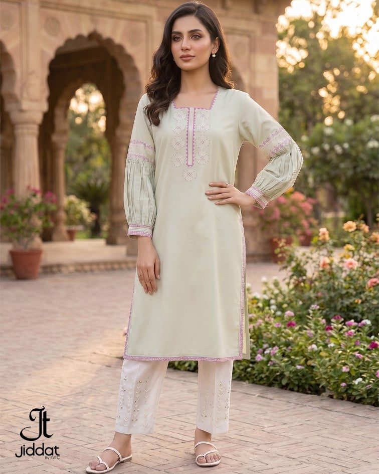 Cambric Lawn Kurti Casual and Semi Formall (Ice Green, 1Pc)