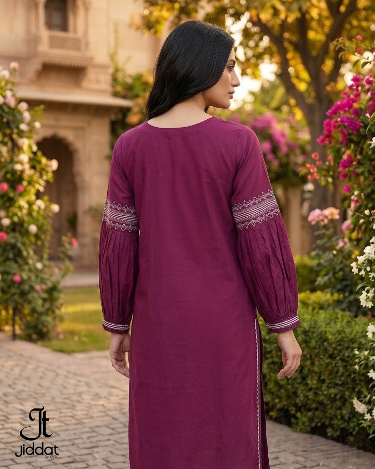 Cambric Lawn Kurti Casual and Semi Formall (Magenta, 1Pc)