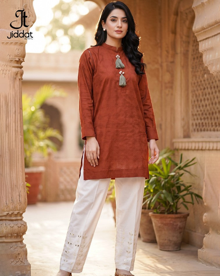 Cambric Lawn Shirt Casual (Orange, 1Pc)