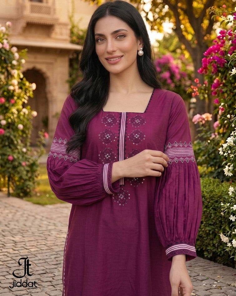 Cambric Lawn Kurti Casual and Semi Formall (Magenta, 1Pc)