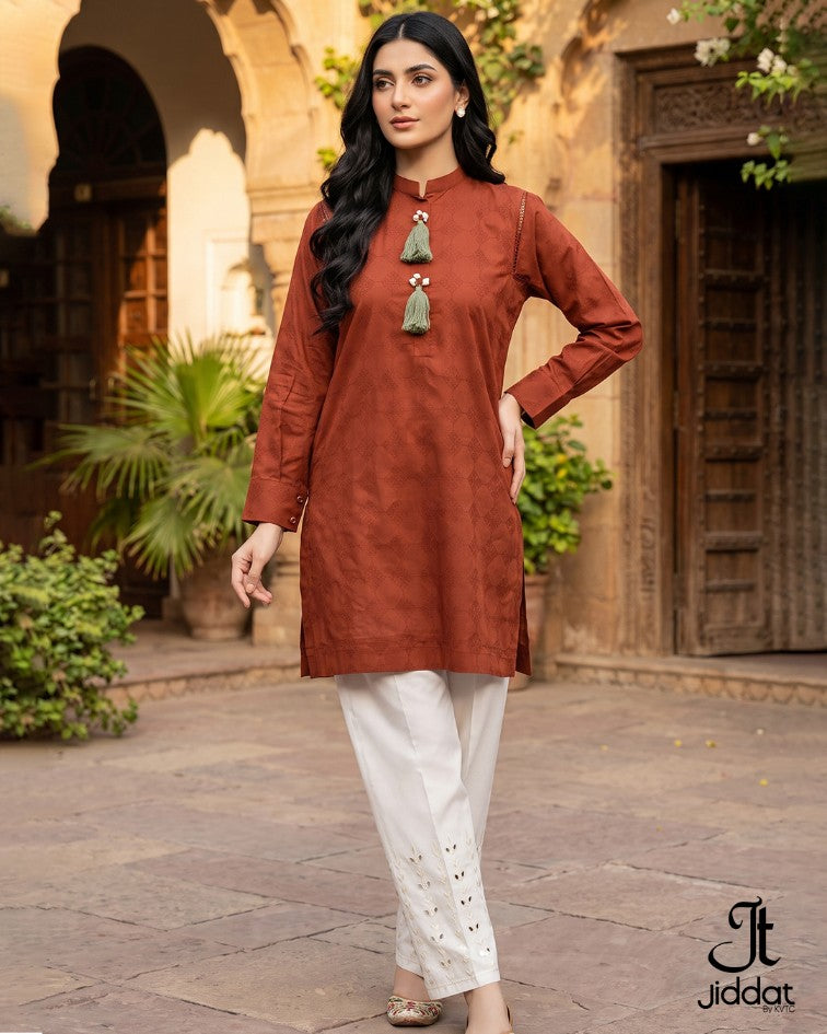 Cambric Lawn Shirt Casual (Orange, 1Pc)