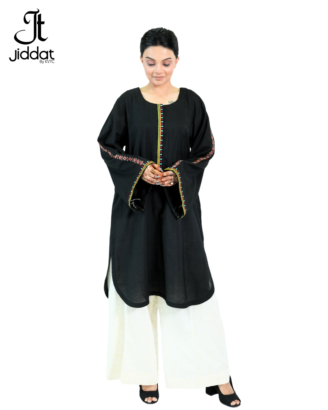 Loose Fitted bell sleeves Kurti Geometrical Embroidery