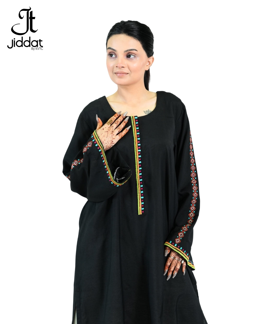 Loose Fitted bell sleeves Kurti Geometrical Embroidery