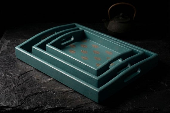 Handcrafted Wooden Block Printed Tea Tray Set (Set of 3)