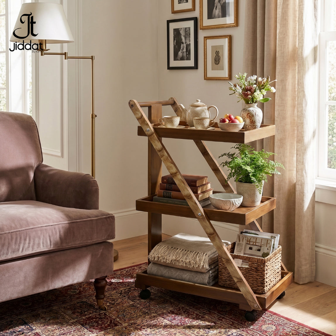 Handcrafted Woodworking  3-Tier Tea Trolley