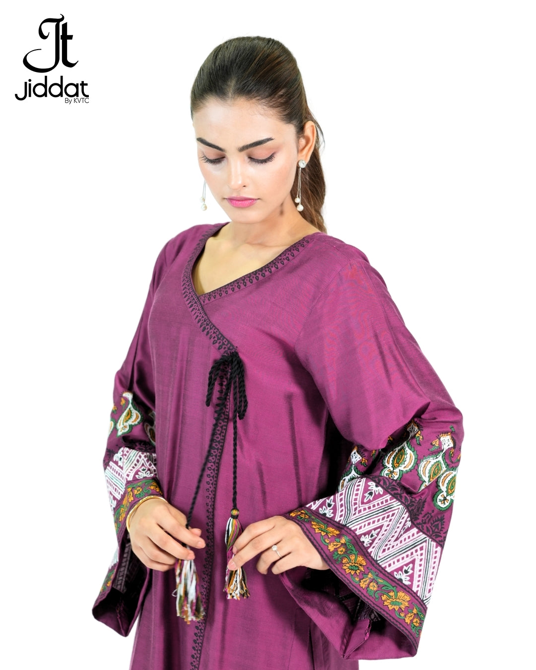 2 Piece Angrakha straight Shirt with bell bottom and bell sleeves