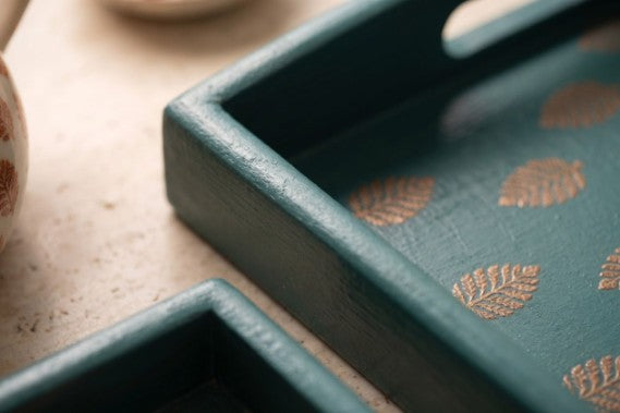Handcrafted Wooden Block Printed Tea Tray Set (Set of 3)