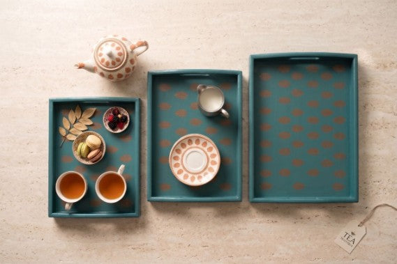 Handcrafted Wooden Block Printed Tea Tray Set (Set of 3)