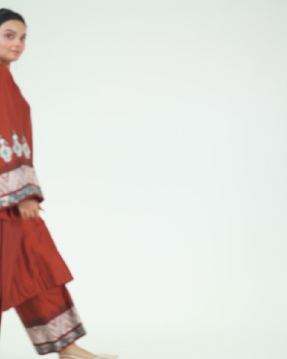 Straight Shirt, bell bottom and sleeves with Flare Pant Angrakha Style